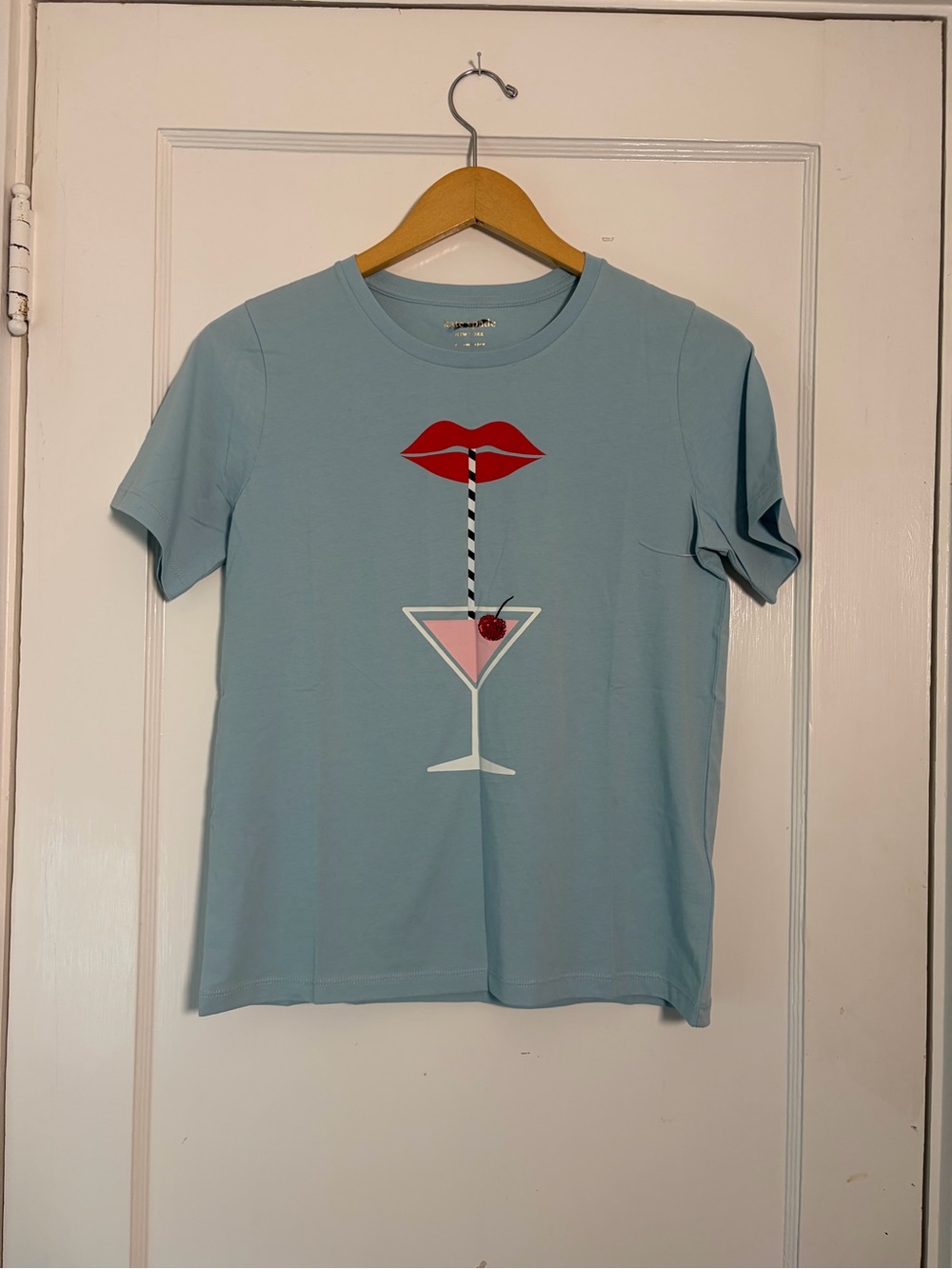 Kate Spade Blue Martini Lips Graphic Tee Size S *see note